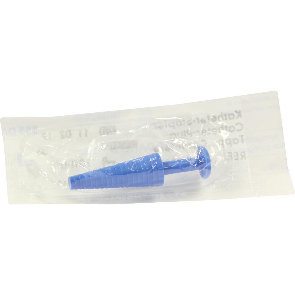 Ein blaues, konisches Plastikteil ist in einer durchsichtigen Verpackung.