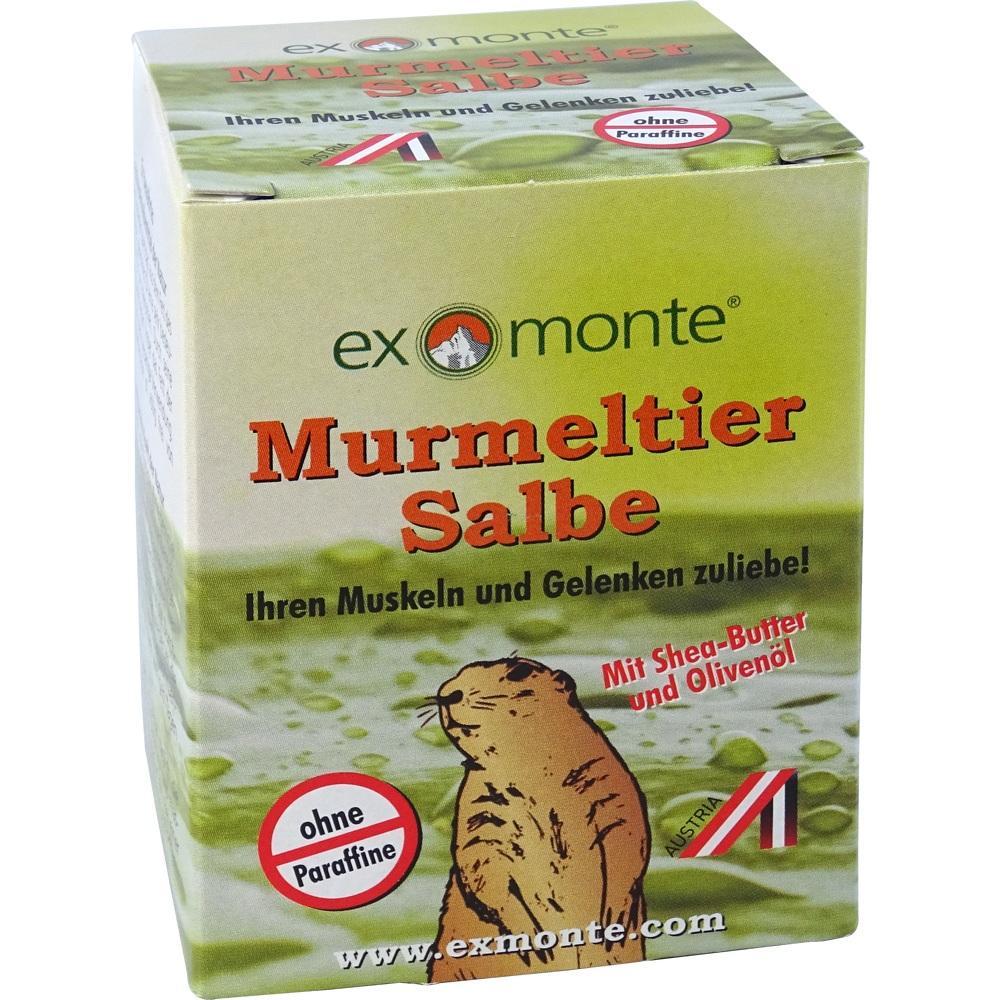 Eine grüne Verpackung der Murmeltier-Salbe mit einem Murmeltier-Bild.