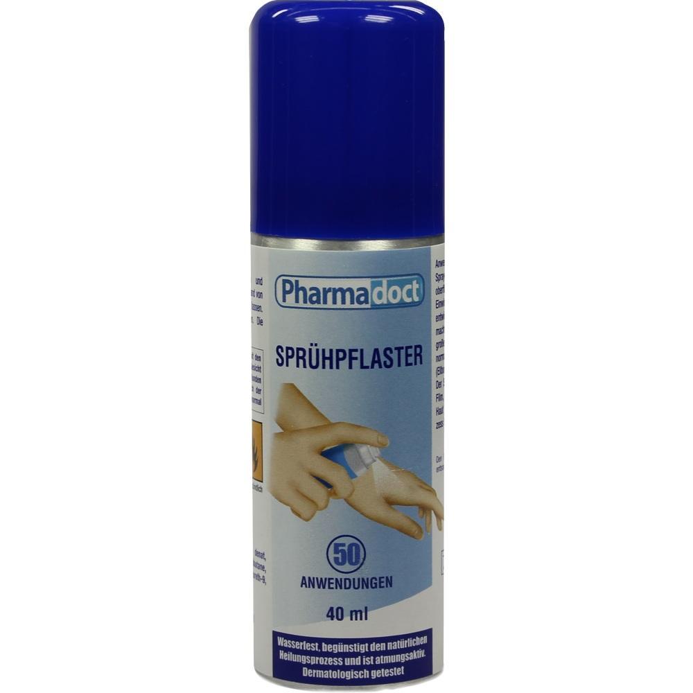 Eine Dose Sprühpflaster mit blauer Kappe und Beschriftung.